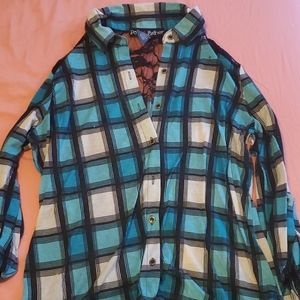 Black and blue checked button down